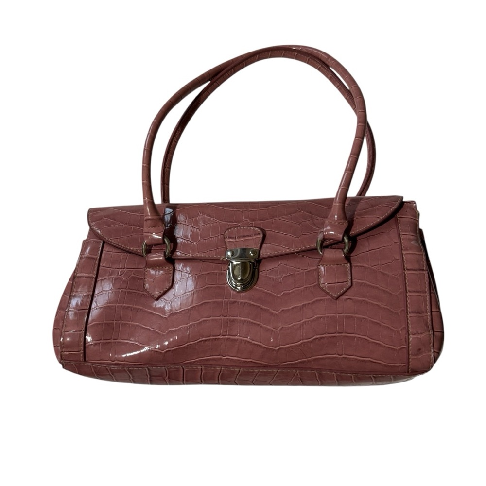 Vintage‎ Y2K Faux Leather Croc Embossed Handbag Pink with Mini Interior Notebook